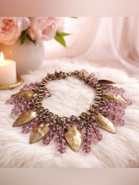VTG Patrice Statement Choker Necklace • Purple Glass Grape Cluster & Brass